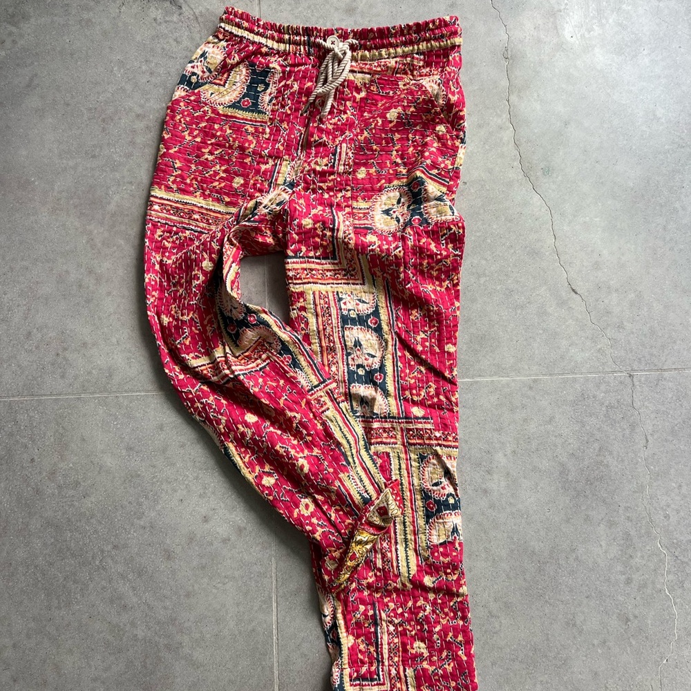 Free People Rode Again Pants -Sold Out Red Boho Quilted Casual Size XS